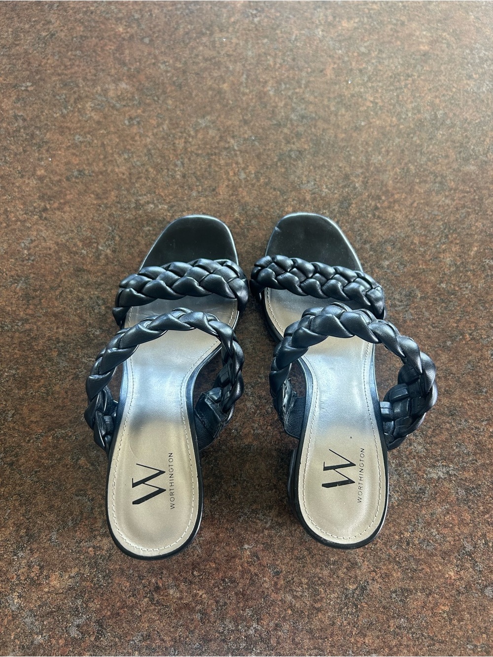 Braided Double-Strap Slide Sandals in Black
